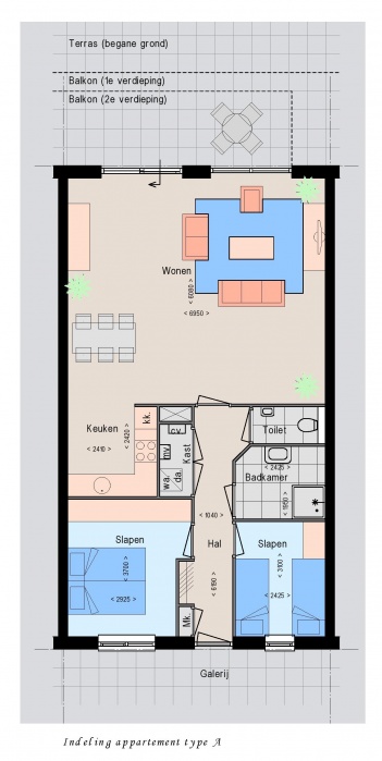Indeling appartement type A